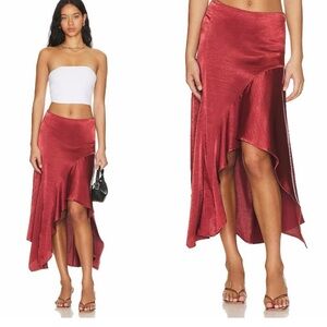 Free People Burgundy Asymmetrical Midi Skirt